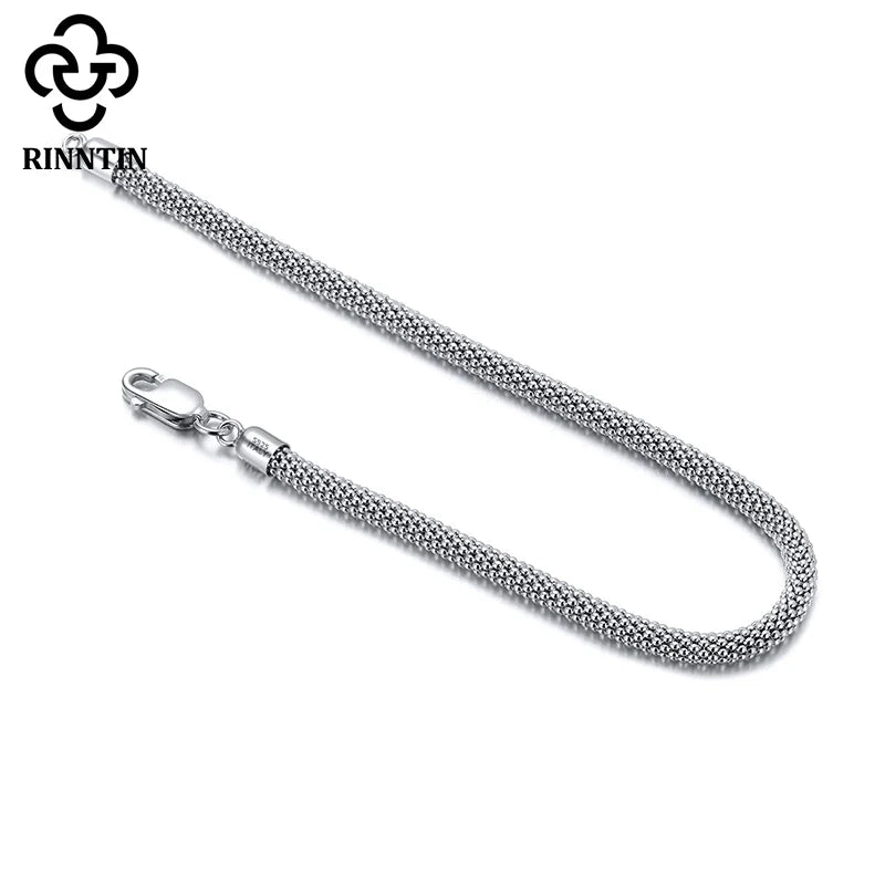 Rinntin Italian 925 Sterling Silver 3.0mm Mesh Popcorn Chain Bracelet for Women Jewelry Female Dating Trendy Accessories TSB65
