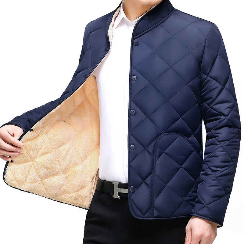 Men's Winter New Thickened Down Cotton Clothes, Solid Color Casual Stand Collar Single Breasted Fleecing Cotton-padded Clothes
