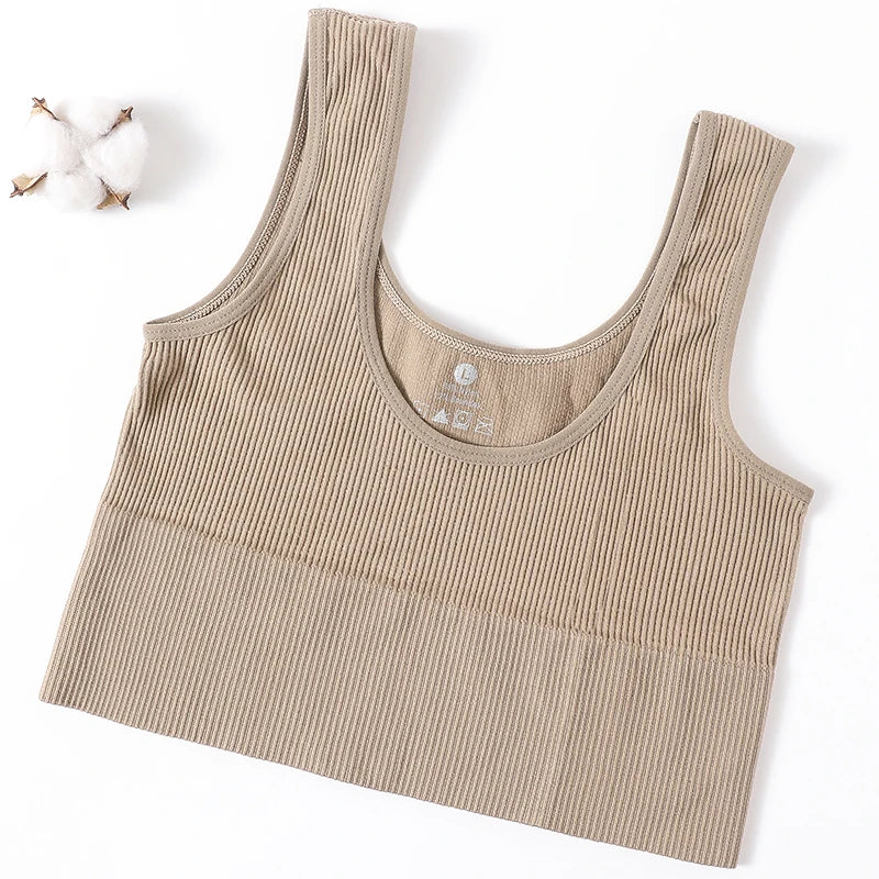 Women's Ribbed Bra Seamless Tank Top Comfort Sports Bralette Wireless Activewear Underwear Stretchy Vest Lingerie Intimates M-XL