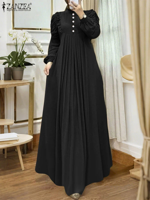 ZANZEA Muslim Modest Maxi Dresses Women Elegant Ruffles | SAMAG
