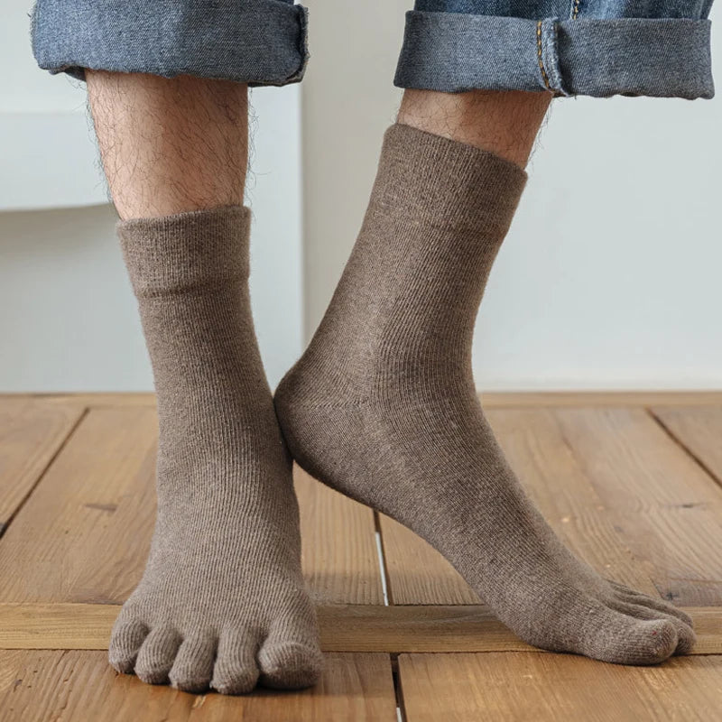 5 Pairs Winter Wool Toe Short Socks Man Solid Soft Elastic Endurable Sweat-Absorbing Thick Thermal Keep Warm 5 Finger Socks