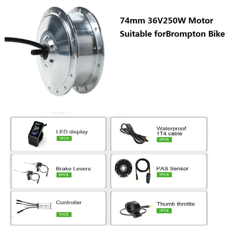 DIY Brompton E-Bike Conversion Kits E Bike motor Kits 74MM Battery,Bike to Electric Bike Upgrade Kit 250W 16 inch wheel
