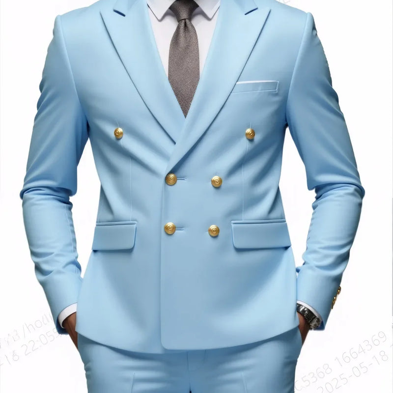 Fashion New Men's Leisure Boutique Business Banquet Solid Color Wedding Double Breasted Slim Fit Suit Blazers Jacket Pants
