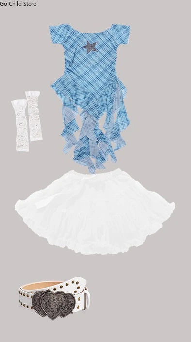 Girls K - pop Off Shoulder Crop Top Tutu Skirt Kids Hip Hop - View 17 | SAMAG