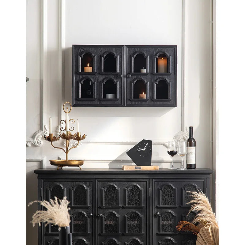 French Rustic Style Home Decor Wall Mounted Black Shelf Rack Solid Wood Storage - View 6 | SAMAG