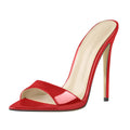 Onlymaker Women Peep Toe Mules Gold Slip On Thin High Sandals Big Size Classic Fashion Lady Sandals