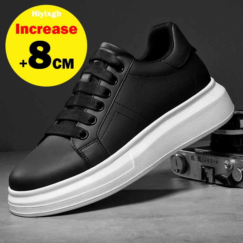 Men's Invisible Height Increasing Elevator Shoes Lace-up Sporty White Sneakers 6cm 8cm 10cm Taller Size Plus Invisible Elevate