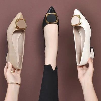 Women Pointed Toe Square Heel Shoes Chunky Casual Slip | SAMAG