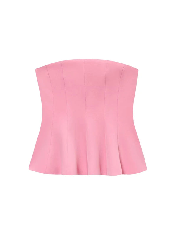 Women Sexy Fashion Strapless Peplum Bustier Tops Straight Neck Side Zipper Female Camis Mujer