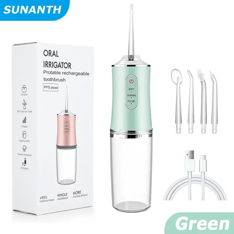 Portable Cordless Water Flosser, USB Rechargeable Smart Electric Oral Irrigator w/4 Jet Tips & 3 Modes, for Teeth & Braces Care