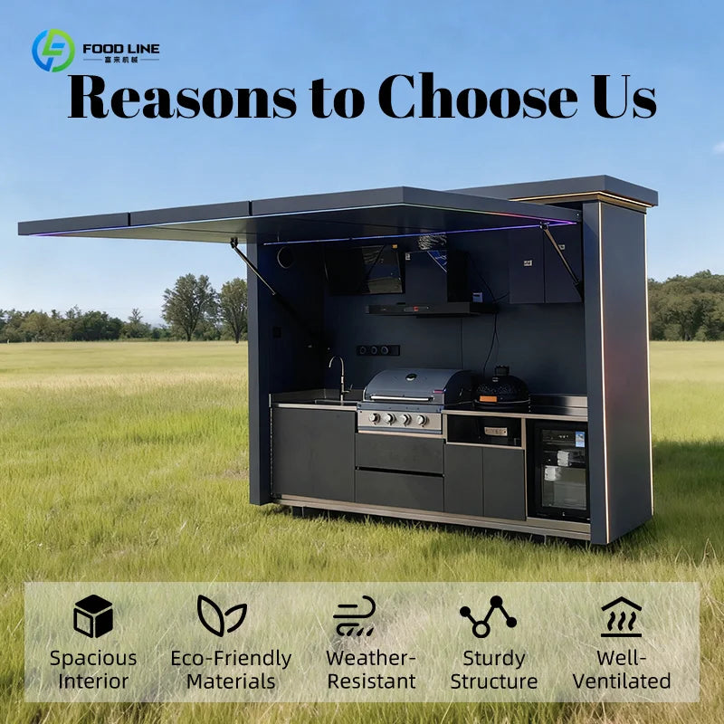 Customized simple elegant outdoor kitchen cabinet set waterproof unit for outdoor barbecue kitchen