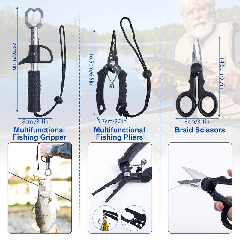 Goture 1.8-3m Carbon Fiber Fishing Rods and Reel Combo Lightweight Telescopic Fishing Pole Spinning Reel Kit Max Resistance