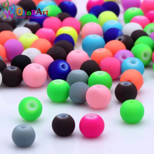 OlingArt Rubber Glass Beads High 6MM Quality 100PCS/Lot Candy Color Neon Matte Loose Handmade DIY Jewelry Making Bracelet