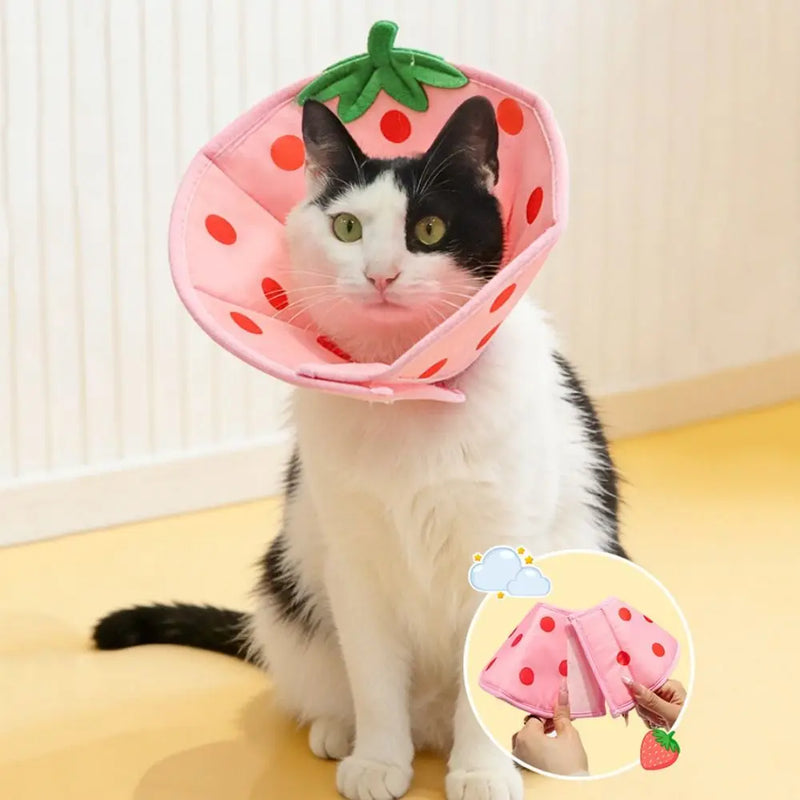 Cartoon Cat Elizabeth Collar Strawberry Bees Cat Neck Protective Circle Breathable Anti-Scratch Cat Dog Grooming Cover