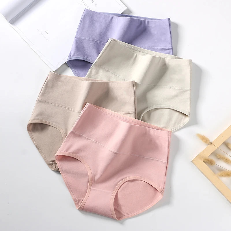 4Pcs Women'S Cotton Panties High Waist Body Shaper Underwear Plus Size M-5XL Sexy Ladies Briefs Breathable Solid Female Lingerie