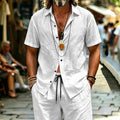 Men's Island Vacation Textured Shirt & Shorts Set, Lapel | SAMAG