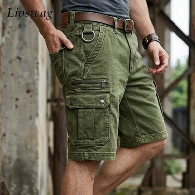 Vintage Multi Pocket Cargo Shorts Men Casual Solid Color | SAMAG