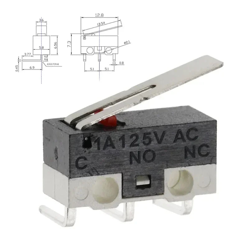 20/100/1000Pcs 3Pin Micro Limit Switch SPDT Momentary Push Button Switch 1A/125V Mouse Switch with Handle Roller