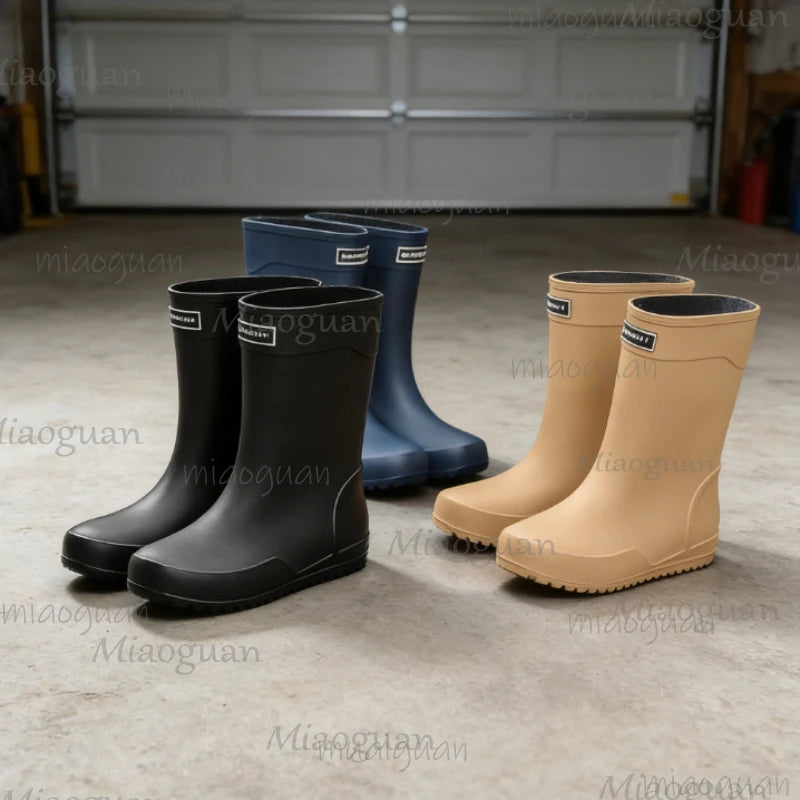 New Fashion Men Rain Shoes Waterproof Mid-Calf Boots Non-slip Work Rubber Outdoor Fishing Male Comfort Causal Footwears