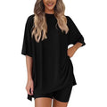 2026women's New Fashion Trend Basic High-quality Casual Round Neck Slit Loose Casual and Comfortable Women's Two-piece Home Suit