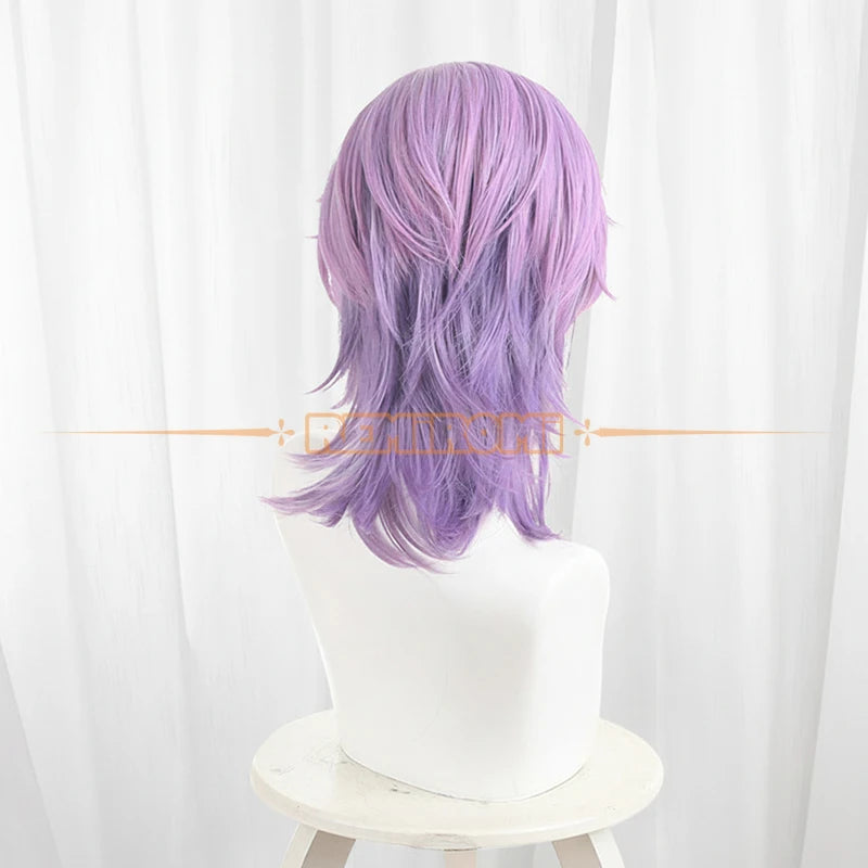 Game Genshin Impact Durin Cosplay Wig Light Pink to Light Purple Gradient Wolf Cut Short Hair Heat Resistant Fiber Free Wig Cap