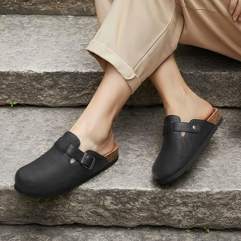 Crestar Women's Vegan Leather Clogs Summer Slip-on Cork Footbed Mules Slippers With Arch Support Unisex Cozy Casual Potato Shoes
