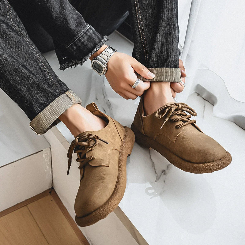 Men's Shoes 2025 Autumn New Retro Lace Up Leather Shoes British Style Low Cut Soft Sole Breathable Casual Leather Shoes