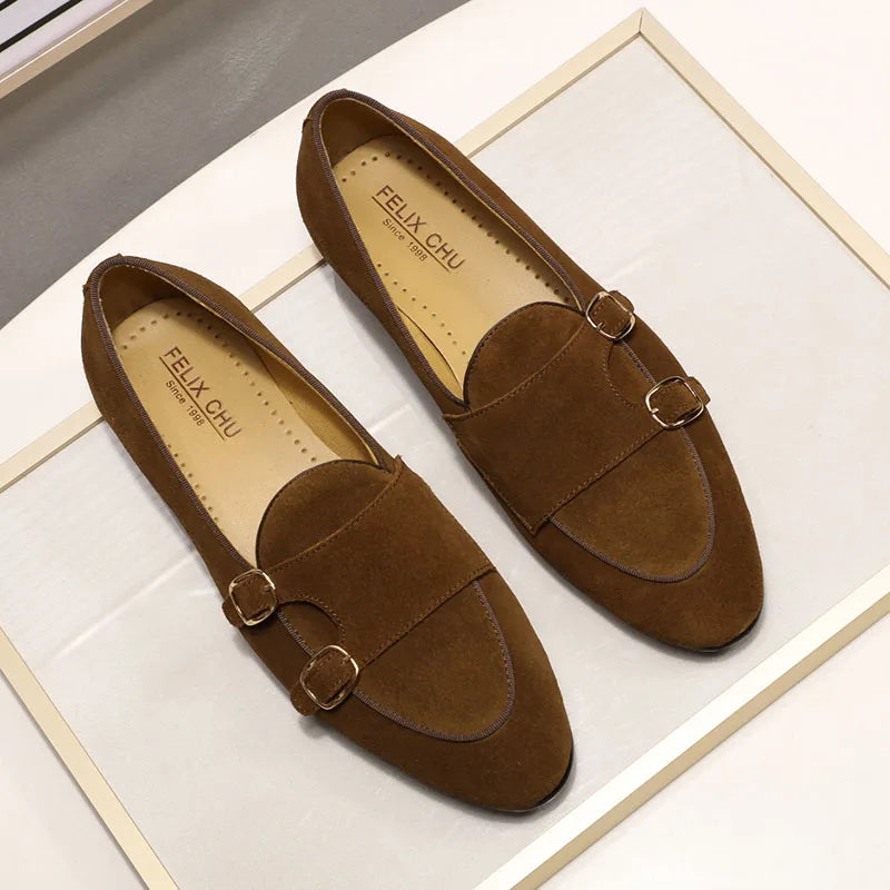 Fashion Design Suede Leather Mens Loafers Black Brown Green Casual Dress Shoes for Wedding Party Monk Strap Men Shoes Size 38-47