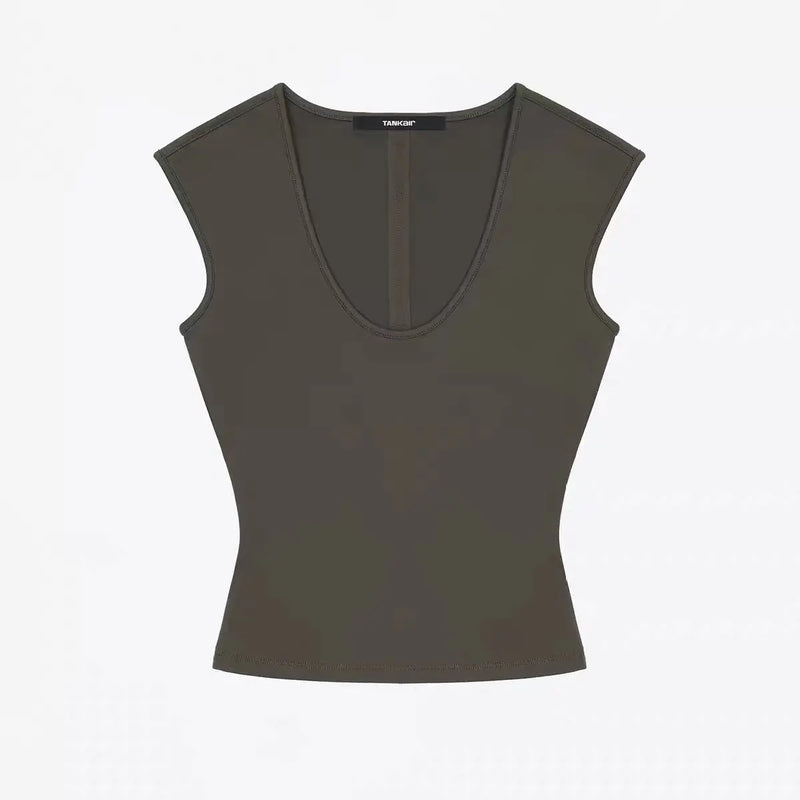 ANK Air Summer Top with Solid Color, Black and White Powder, Wide Shoulder Strap, I-Shaped Tank Top, Women's Sports, Daily Wear