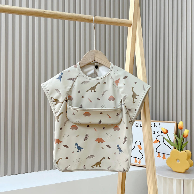 Cute Baby Bibs Toddler Baberos Bavoir Waterproof Short Sleeve Apron Cartoon Animals Children Feeding Smock Bib Baby Stuff 0-6Y