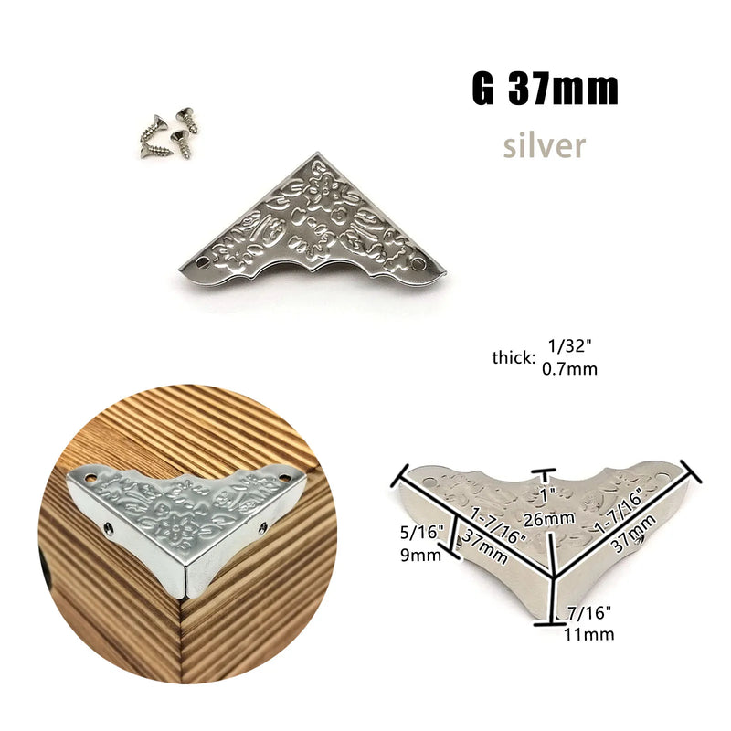 12pcs Decor Corner Protector Cover for Jewelry Chest Wine Gift Box Wooden Case Suitcase Antique Brass Bronze Golden Silver DIY