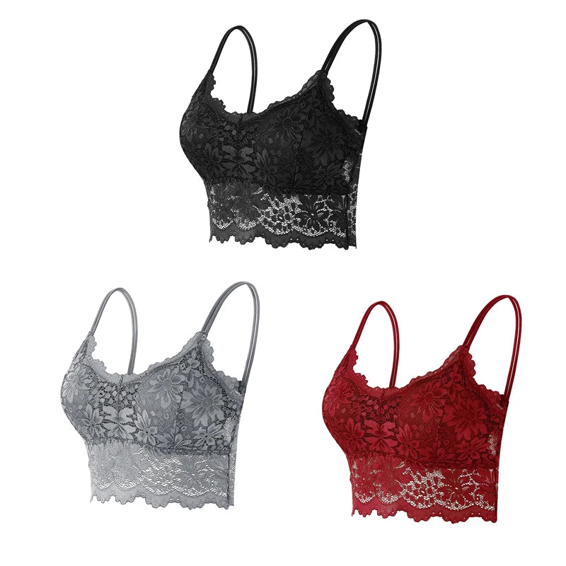 Women's Lace Bras Top Comfortable Bralette Solid Color - Visuel 16 | SAMAG