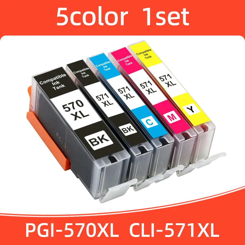 1SET 570 571 PGI-570 CLI-571 Ink Cartridge Compatible For Canon PIXMA MG5750  MG5751 MG5752 MG6850 TS6050  TS5050 TS5051 Printer