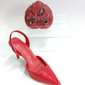 INSIGHTLINK Red Color Party Shoes and Bags Nigerian Women’s Suit Medium Heel Pointed Toe Women’s Shoes  Rhinestones sandals Red
