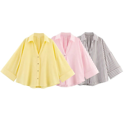 Striped Women's Shirt White Loose Casual for Summer | SAMAG