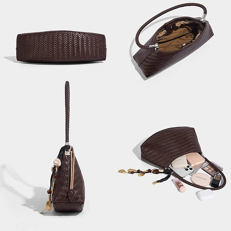 Woven Shoulder Bag for Women Crossbody Tote Bag Handbag 2026 New Vegan Leather Purse Woven Hobo Bag Pendant Versatile Bags