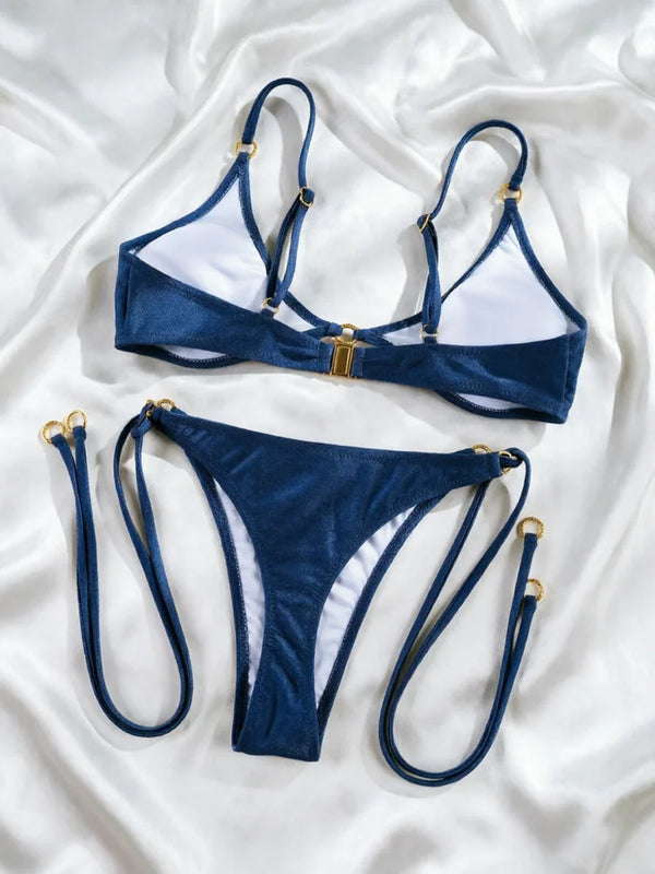 Rinabe String Bikini Blue Bandage Swimwear High Cut | SAMAG