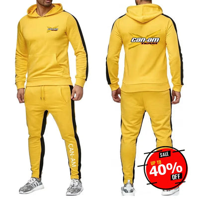 Spring Autumn CAN - AM BRP Logo Print Casual Long Sleeve Hoodies+Jogger Sweatpants Suit Men's Solid Color Sports | SAMAG