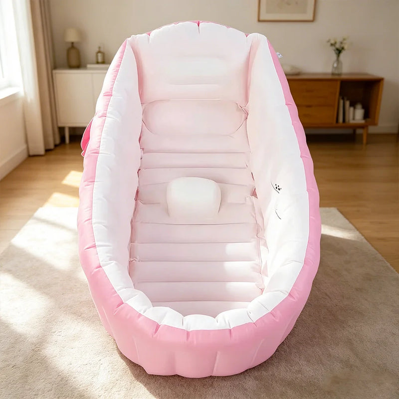 Inflatable Bathtub Pool for Baby 0-6 Months, Portable Blow Up Tub with Non-slip Base & Sitting Support for Toddler Bathing
