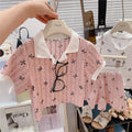 Girls Bow Print Clothing Sets Fashion Big Kids Polo Short | SAMAG