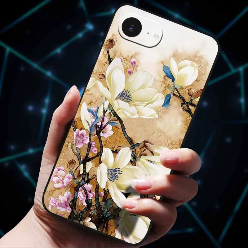 3D Flowers Emboss Fundas For iphone 16E Case iphone16 E Soft Silicone Phone Cases for iphone16 16 Back Cover Coque iphone16e Bag
