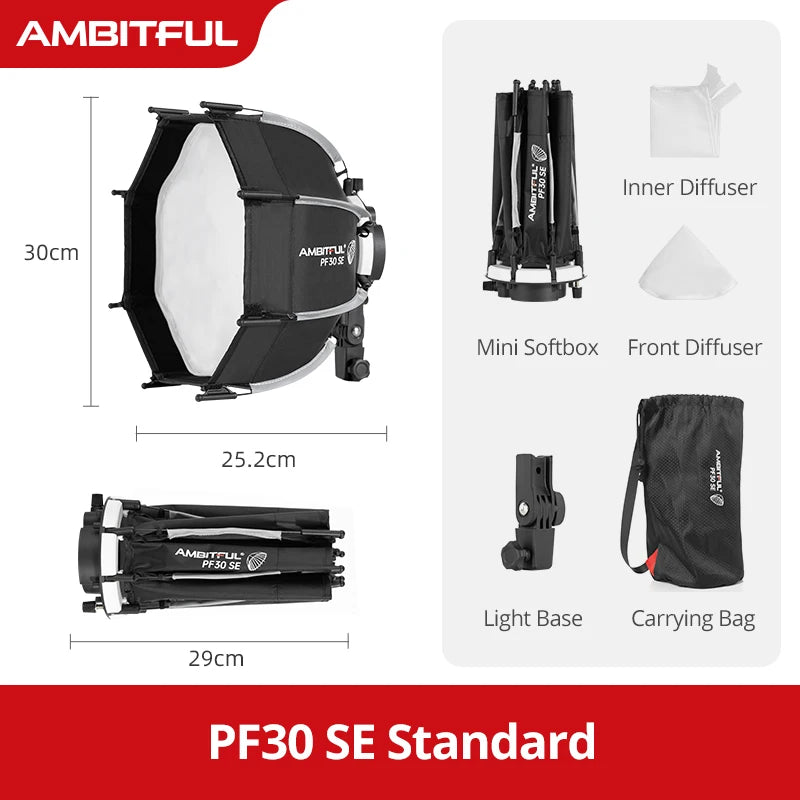 Ambitful Mini Quickly Release Softbox PS45 PS30 50SE Bowens Mount PF30/40SE Ontop Softbox Octagon Softbox+Honeycomb Grid Outdoor