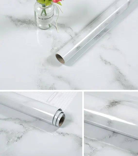 Marble Wallpaper Oilproof Waterproof Wall Sticker Vinyl Self Adhesive Kitchen Stove Cabinet Home Decorative Sticky Paper Decal
