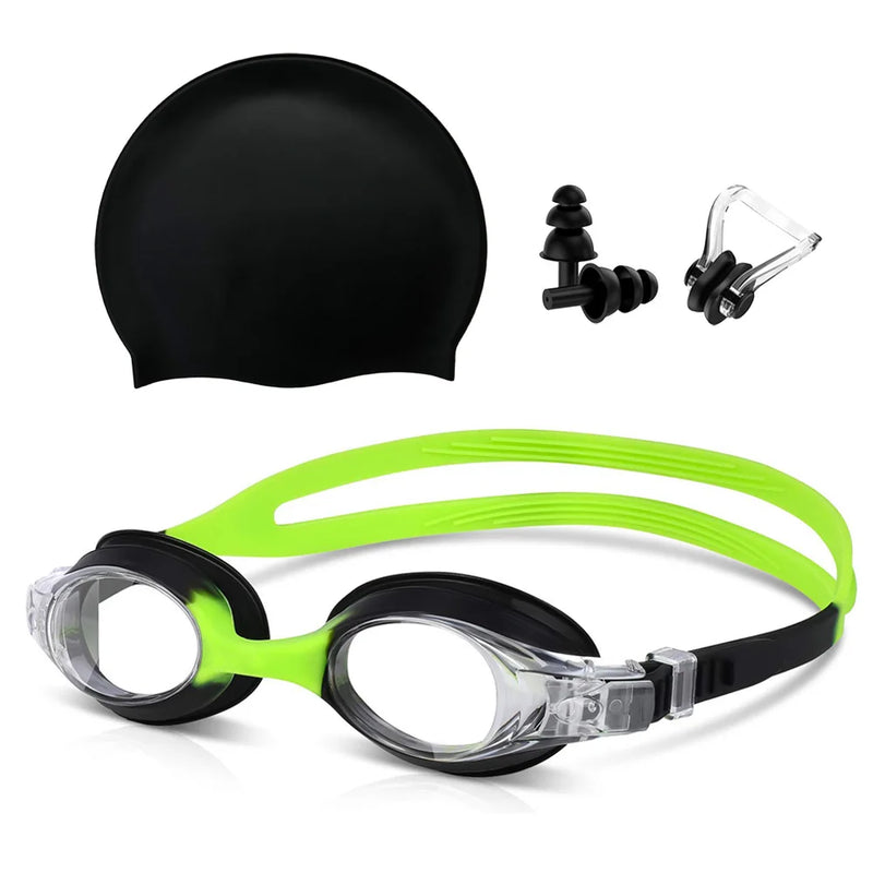 Kids Swim Goggles and Silicone Cap Set with Nose Clip | SAMAG
