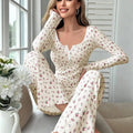 Women Autumn Winter Sleepwear Floral Print Lettuce Trim | SAMAG