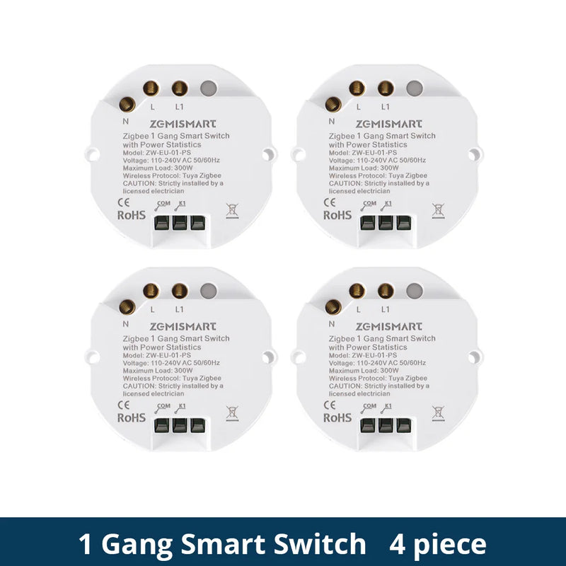 Zemismart 1 Gang Zigbee Relay Switch with Power Statistics Function Smart Inline Module Work with Tuya Smart Life App