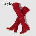 Liyke 2026 New Fashion Round Toe Zip Thigh High Boots Women Autumn Winter Chunky Heels Motorcycle Over The Knee Shoe Botas Mujer