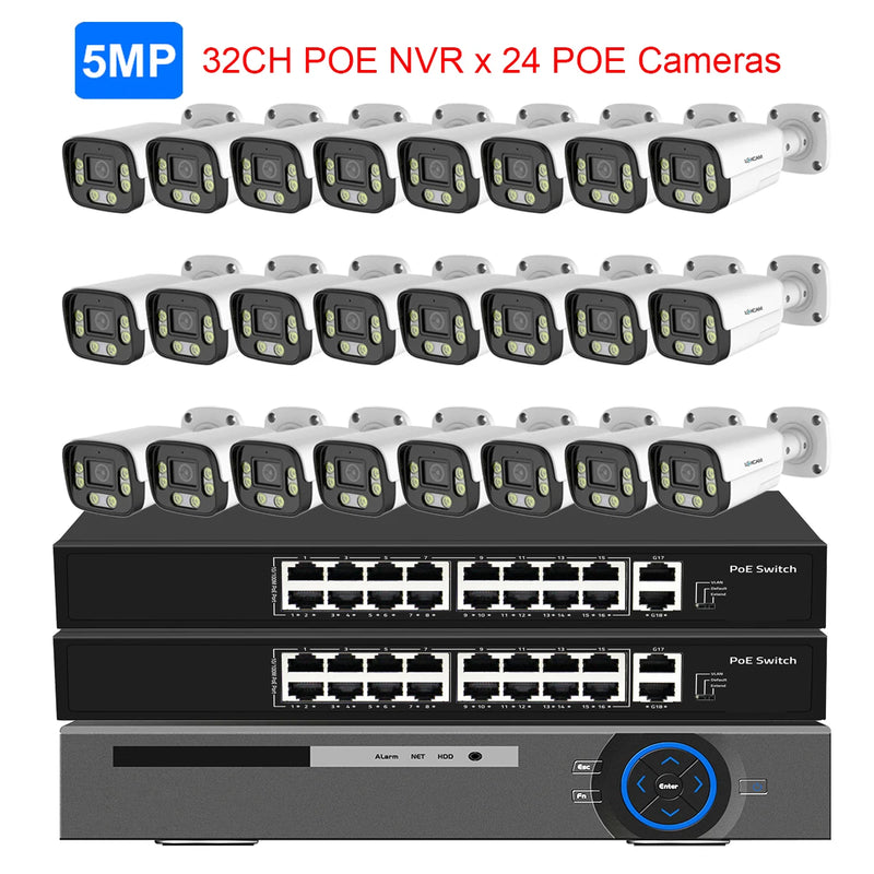 XMEYE 32CH 4K Security Camera System 8MP POE AI Camera 5MP Face Detection Outdoor Color Night Vision Video Surveillance NVR Set