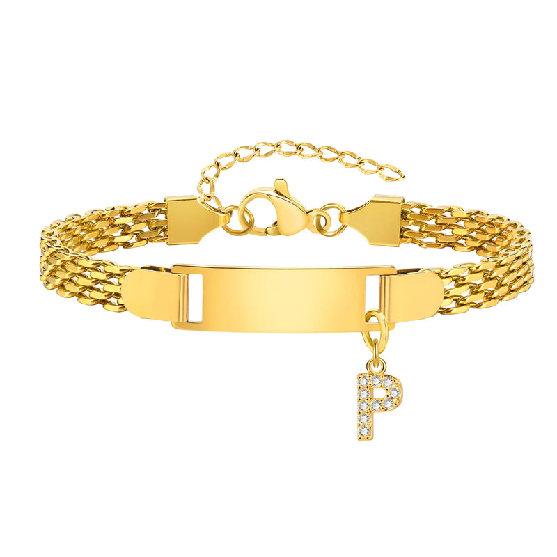 Vnox A-Z letters Baby Bracelets, Stainless Steel Strap Chain for Kids With Cute Letter Blank Bar, Children Jewelry Gift
