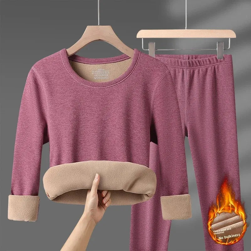 Winter Thermal Underwear Sets Men Women Velvet Tops +Long Pants Comfortable Skin-friendly Elastic Thickening Warm 2 Piece Set